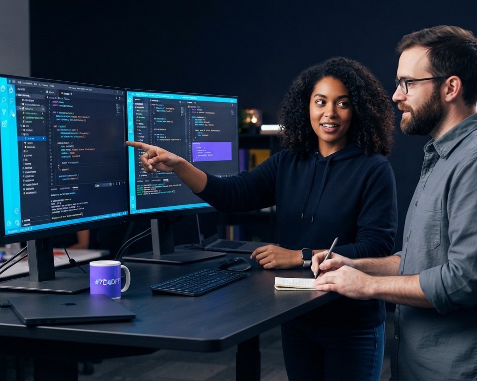 Infovatives engineers reviewing code together
